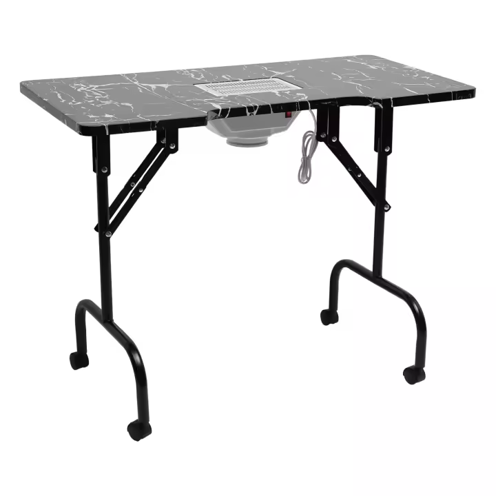 Mesa de uñas portátil con función plegable, escritorio de manicura para salón y hogar con ventilador colector de polvo y lámpara de lupa - 1