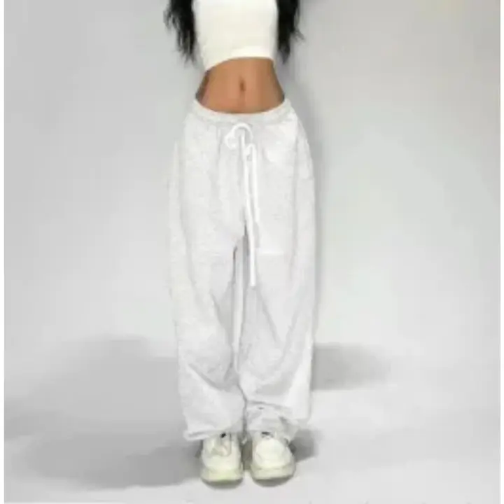 Pantalones de chándal grises informales y cómodos para mujer con cintura Starchy, corte holgado y pantalones de paracaídas - 1