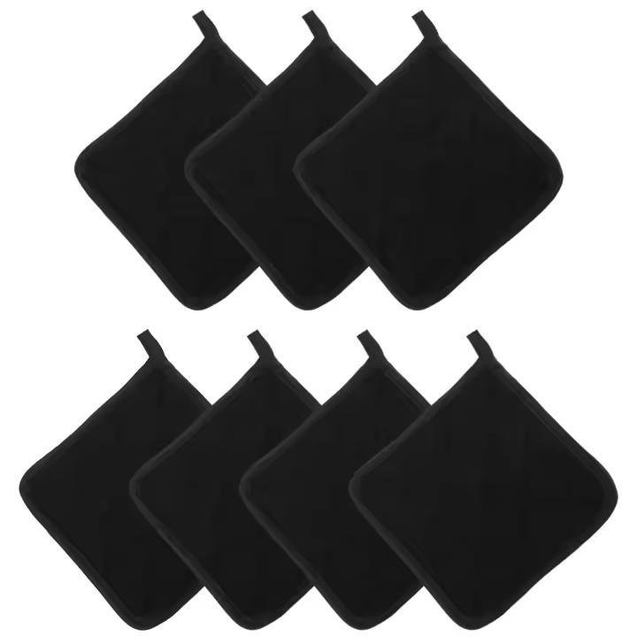 7 piezas de agarraderas de algodón negro para manoplas de cocina, almohadilla caliente lavable a máquina y resistente al calor - 1