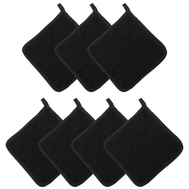 7 piezas de agarraderas de algodón negro para manoplas de cocina, almohadilla caliente lavable a máquina y resistente al calor - 1