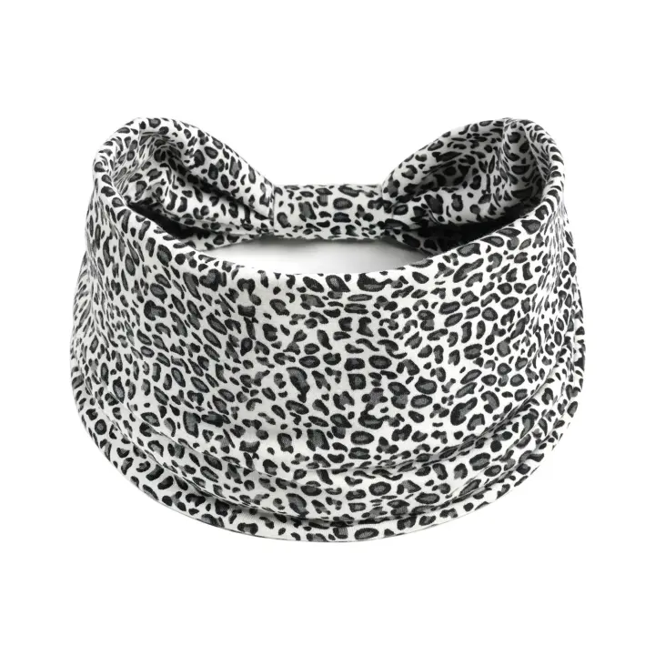 Diademas anchas para mujer, turbante anudado, diademas elásticas antideslizantes, envolturas para la cabeza bohemias, bufandas para el cabello de algodón para Yoga y entrenamiento de leopardo - 1