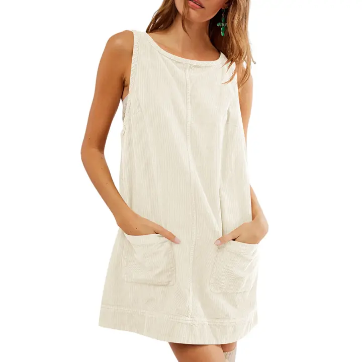 Ropa casual de mujer, moda ropa de mujer moda elegante, pana, vestido, vestido sin mangas - 1