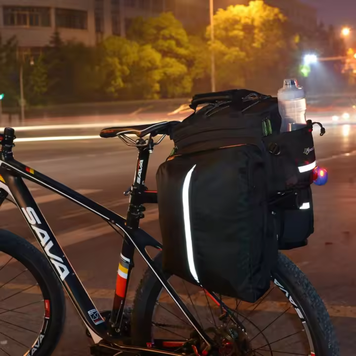 Bolsa Asiento Trasero de Bicicleta para Portaequipajes Alforja Extensible 10-35L para MTB Ebike Capacidad Grande Multifuncional para Viaje, Negro - 1