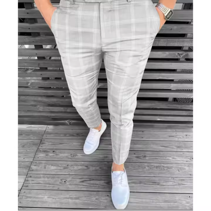 Pantalones casuales de negocios a rayas, cuadros pequeños para hombre. - 1