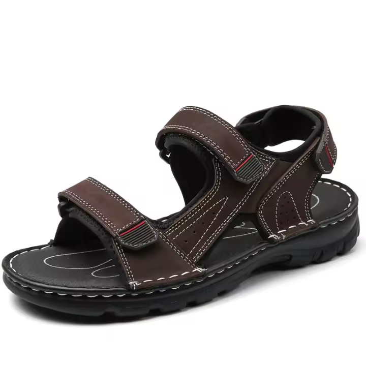 Sandalias de cuero para hombre, zapatos informales de verano para la playa, suaves y transpirables, talla grande - 1