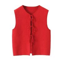 Rafznb Chaqueta corta de punto sin mangas con cuello en V y lazo, chaleco, ropa de calle, abrigo nuevo para mujer - details 1