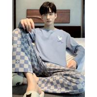 Conjunto De Pijamas Para Hombres Talla Grande Otoño E Invierno Cuadros Y Sólidos Dormitorio Cómodo Camiseta Y Pantalones - details 3