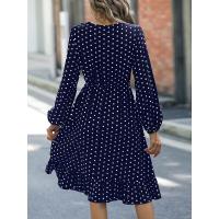 Vestido elegante de manga larga con lunares y cintura ajustada, otoño 2023 - details 3