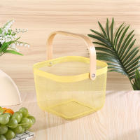 Decorative Wire Mesh Storage Basket with Wooden Handle for Kitchen, Bathroom - White, 24 x 24 x 16 cm - details 2