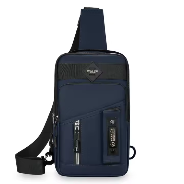 Bolso de pecho sencillo con múltiples bolsillos para hombre, bolso de hombro de tela, bolso deportivo para mensajes, bolso cruzado multifunción con cremallera para correr - 1