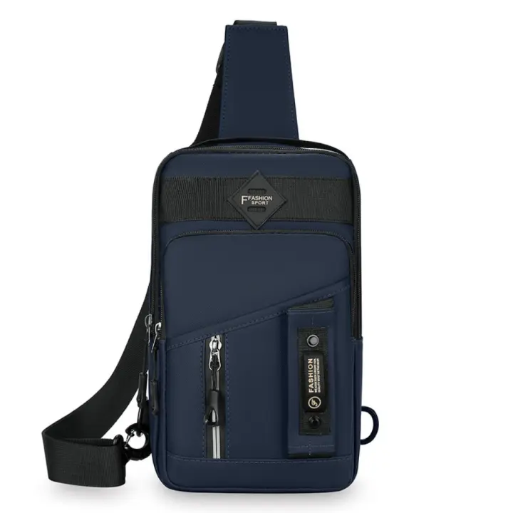 Bolso de pecho sencillo con múltiples bolsillos para hombre, bolso de hombro de tela, bolso deportivo para mensajes, bolso cruzado multifunción con cremallera para correr - 1