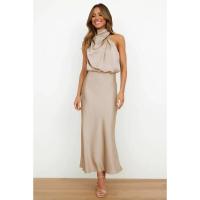 BUNO-Vestidos de seda satinada para mujer, vestidos sexys de fiesta de noche para primavera y verano, sin mangas, con hombros descubiertos, vestidos largos elegantes para mujer 2025 - details 2