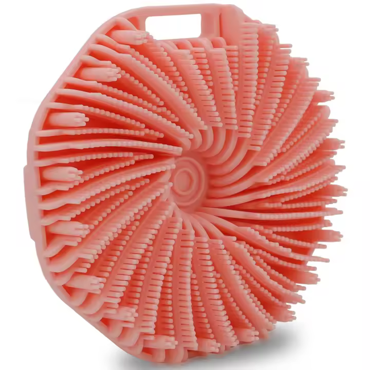 Cepillo de limpieza corporal de silicona, cepillo de ducha exfoliante, mango antideslizante, fácil de limpiar, adecuado para viajes (rosa) - 1