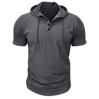 Hombres Deportes Fitness Casual al aire libre de manga corta camiseta con capucha Top Henley Shirt. - details 10