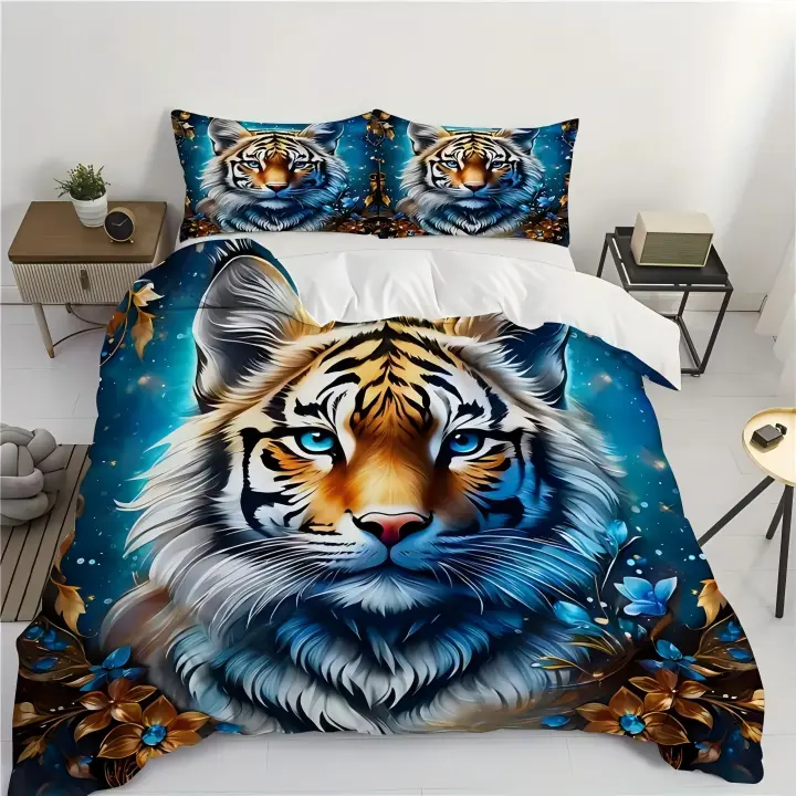 Funda de Edredón de Tigre de Bosque Retro 3D Juego de Ropa de Cama para Niños, Adolescentes, Adultos Material de Poliéster - 1