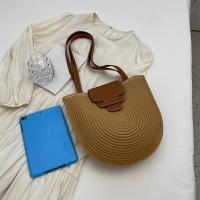 Bolso de hombro grande de paja tejido de estilo vintage francés elegante para mujer: ligero, espacioso y perfecto para vacaciones en la playa, color caqui con detalles marrones - details 4