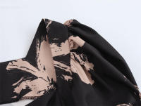 OUWU- Top corto de manga abombada con cuello cuadrado para mujer con estampado floral abstracto para primavera verano 2025, uso diario de moda. - details 3