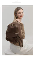 Bolso trasero para mujer, mochila antirrobo, bolsos estéticos de tendencia informal para mujer, bolsa de libros de lona resistente a la suciedad de Color café, resistente al desgaste - details 16