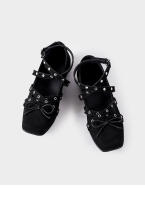 Arco rojo solo zapatos de las mujeres francés retro pequeños zapatos de cuero nuevo remache hebilla de cinturón pisos de ballet - details 18