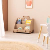 Librería Infantil de Madera Biblioteca Montessori para Niños con 3 Compartimentos para Libros y Juguetes Estantería con Ruedas Diseño de Oso - details 5