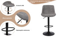Taburete de Bar, Taburete Giratorio con Respaldo, sillas de Bar Modernas Ajustables, Taburete Alto sin Brazos de Piel sintética para Isla de Cocina, Color Blanco - details 6