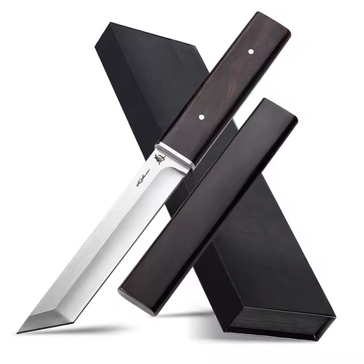 Katana de estilo japonés de 8 ", cuchillo de hoja fija con hoja de acero inoxidable D2 y mango de ébano, adecuado para acampar, cazar, supervivencia militar táctica - 1
