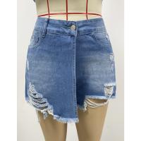 2025 europeo y americano nuevo verano casual temperamento lavado falda de pantalón rasgado azul claro pantalones cortos de mezclilla para mujer - details 1