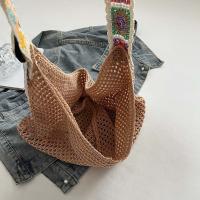 Bolso de mano de ganchillo de gran capacidad para mujer, bolsa tejida hueca ligera de estilo étnico, con correa bordada, tejido de algodón - details 15