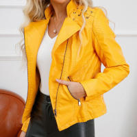 Chaqueta de Mujer de Cuero Sintético Estilo Varsity Moto Biker Bomber Ligera Casual Outerwear Short Coats con Cierre de Cremallera y Forro de Poliéster Adecuada para Otoño e Invierno - details 4