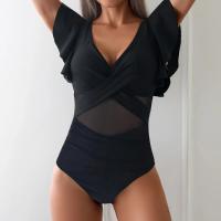 Traje de baño para mujer 2024, tendencia, Control de barriga, cuello en V, Bikini Sexy, trajes de baño fruncidos, traje de baño ajustado con manga con volantes - details 6