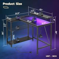 Forma de L con Tomas de Corriente y Luces LED, Escritorio Esquinero con Estantes, Reversible para Ordenador para el Hogar, Oficina, Dormitorio, Espacio Pequeño, 106,5 cm - details 10