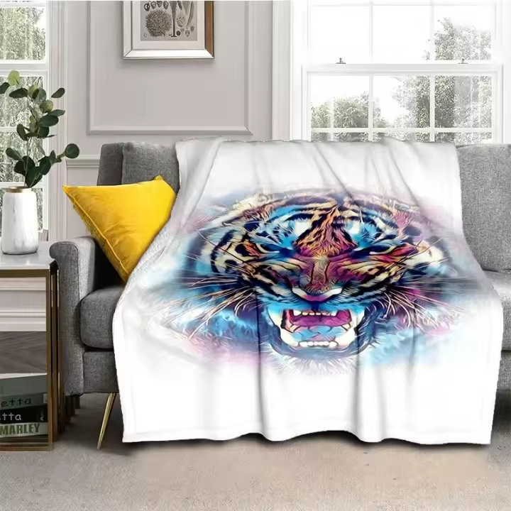 Manta Suave y Peluda de Tigre 3D Tamaño Grande Paño de Floral Warm Ideal para Sofá y Cama - 1