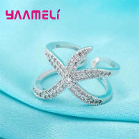 Anillo ajustable de Plata de Ley 925 Original, anillo ajustable con estrella de mar grande pavimentado, cristales blancos brillantes, anillos de apertura, accesorio para mujer - details 2