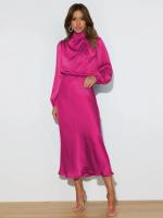 Primavera Verano nuevo vestido de manga larga de satén de gama alta vestido de noche elegante para mujer ropa de fiesta vestidos de celebridades - details 37