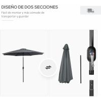 Parasol de Jardín con Manivela Ø295x250 cm Inclinable y Desmontable de Metal para Balcón, Piscina, Patio - details 31