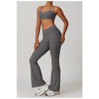 Pantalones acampanados de cintura alta para mujer, mallas deportivas elásticas, ropa deportiva, cinturón cruzado, botas cortas, pantalones de Yoga - details 10