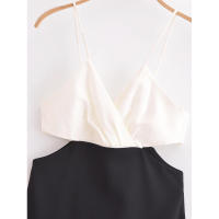 Vestidos de fiesta sin espalda midi con corte en A en contraste blanco y negro, vestido corto con cuello en V y tirantes finos sexys para mujer 2025 - details 1