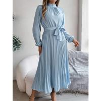 Vestido pequeño de manga larga plisado con cuello alto para mujer, ropa elegante, - details 8