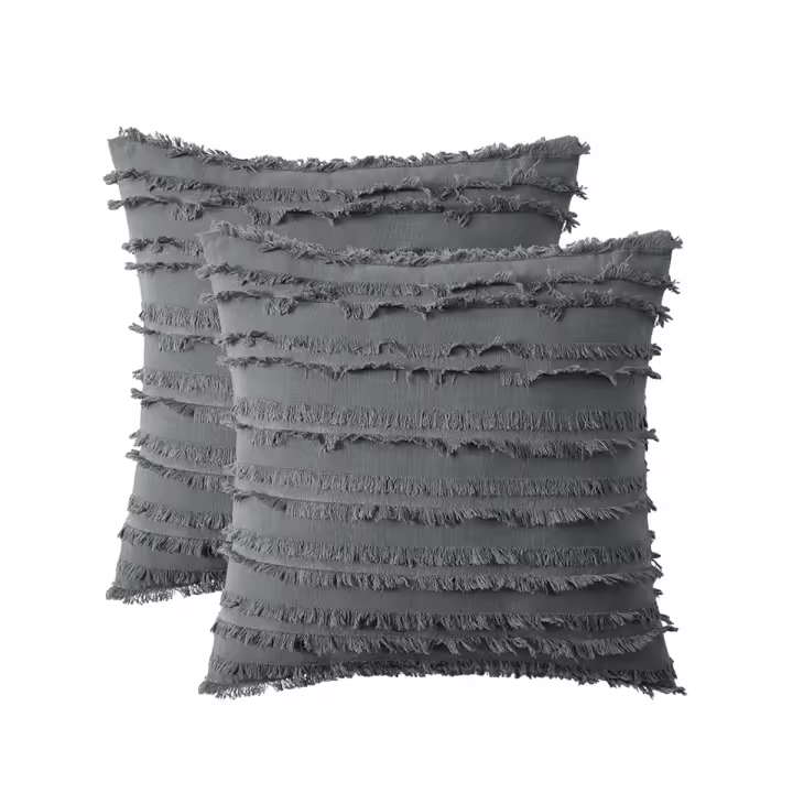 Chic-fundas de almohada decorativas de 2 piezas, patrón Jacquard a rayas de lino, 18x18 pulgadas - 1