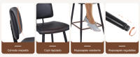 Taburetes Altos de Cocina Juego de 2, Moderno de Piel Sintética para Isla de Cocina, Taburete de Bar con Respaldo y Patas de Metal, Taburete Alto Tapizado, Negro - details 2