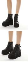 Dropshipping Logo estilo gótico Punk zapatos altos gruesos tacones grandes negros botines de mujer - details 4