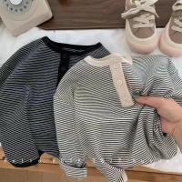 Camiseta de Manga Larga para Niños Primavera Otoño Estilo Coreano a Rayas - details 3