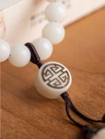 Cadena de suéteres retro de sándalo verde con raíces Bodhi de jade blanco - details 2