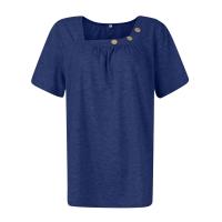 Camisetas Casuales de Verano para Mujer Top Básico Sólido con Botón Cuello en V Estilo Callejero Oversize Ropa de Moda - details 11
