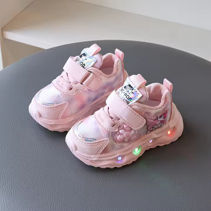 Zapatos de niñas primavera y otoño nuevas luces zapatos deportivos de 1-3 años de edad 2 zapatos de bebé zapatos de viaje de cuero transpirable suela suave - 1