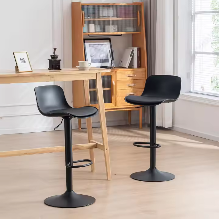 Cojín de asiento con respaldo giratorio de altura ajustable, sillas de bar de metal con PU de cuero, bistro de - 1