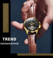 Reloj de Turbo Automático de Cuero OLEVS Impermeable, Fecha de Semana, Fase Lunar, Estilo Militar - details 4