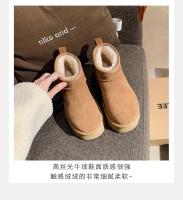 Zapatos de algodón de cuero con plataforma de tacón alto, botines cortos de terciopelo con tacón grueso, botines de tacón bajo. - details 4