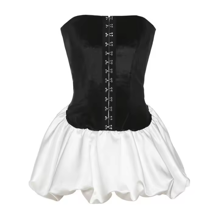BUNO-vestido envolvente de un solo pecho para mujer, falda acampanada de terciopelo de retales, dobladillo sin mangas, dulces fiestas de cumpleaños, Mini ceñido Sexy - 1