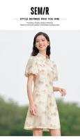 Vestido de Verano 2024 Estampado de Tinta de Semir Mangas de Burbuja Botonado Moda para Mujeres - details 0